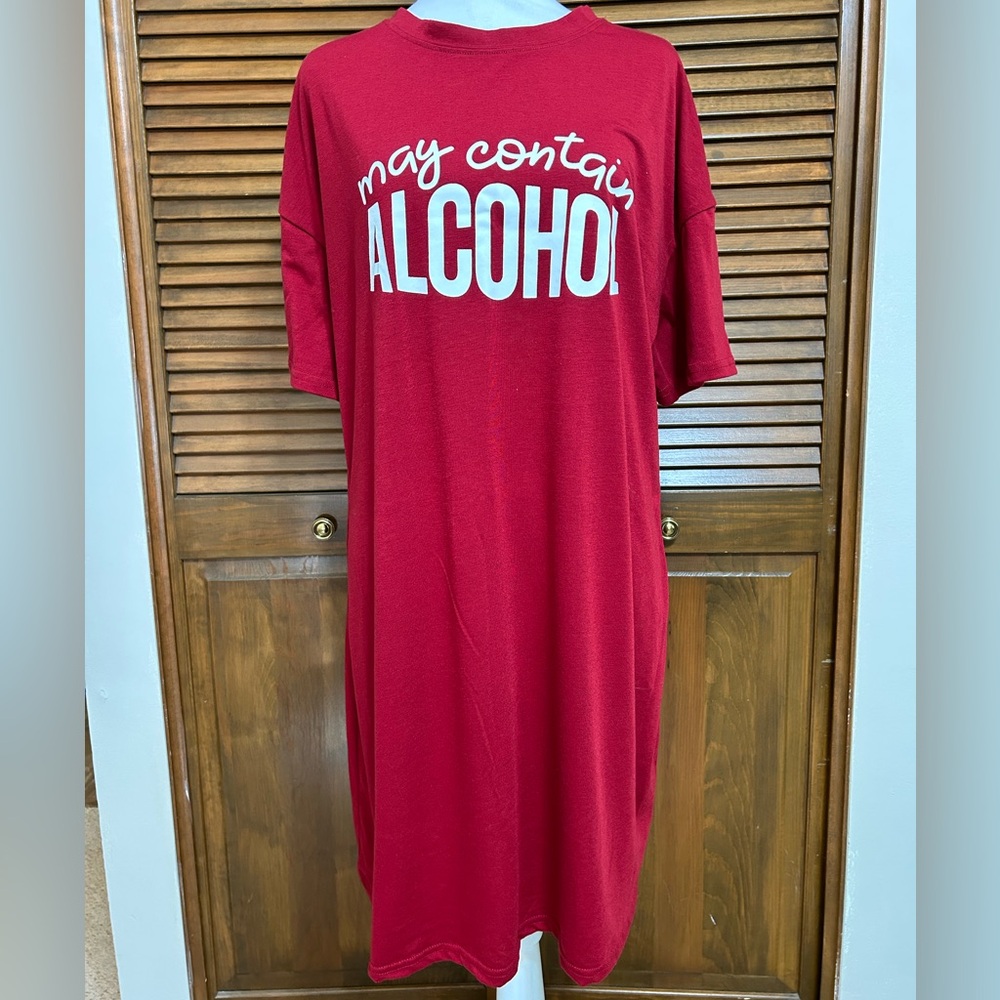 May Contain Alcohol Shein Curve T-Shirt Dress, Statement Slogan Tee Size L - Picture 1 of 6